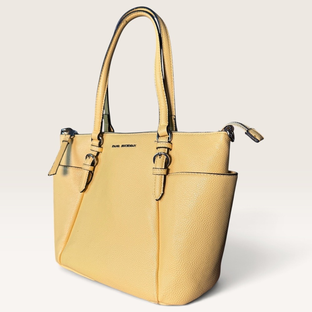 Dana Buchman Butter Yellow Faux Leather Tote Bag Shoulder Purse - Picture 2 of 8